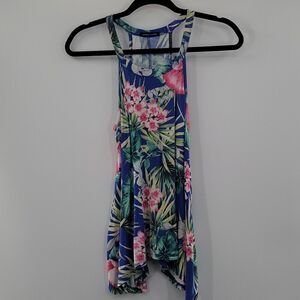 Sweet Claire Blue tank top w/multi color flowers  size S